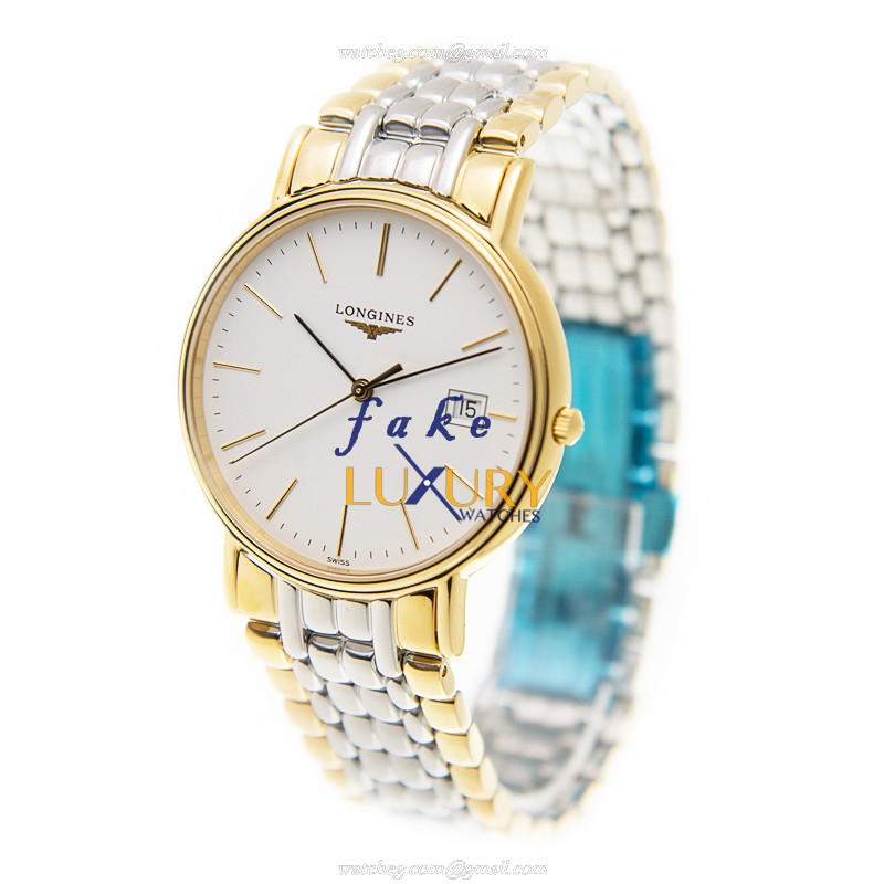 Longines L4.790.2.12.7 PRESENCE Replica Watch, Quartz Movement, White Dial, Gold-Plated Steel Case - Image 3