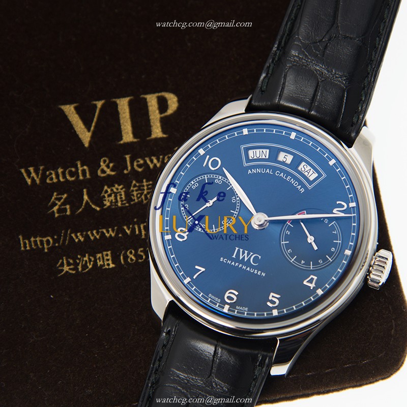 IWC IW503502 Portuguese Automatic Replica Watch Blue Dial Steel Case Alligator Strap - Image 5