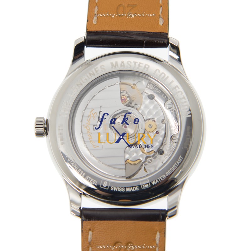 Longines Master L2.628.4.77.3 Automatic Silvery White Dial Brown Alligator Strap Replica Watch - Image 3