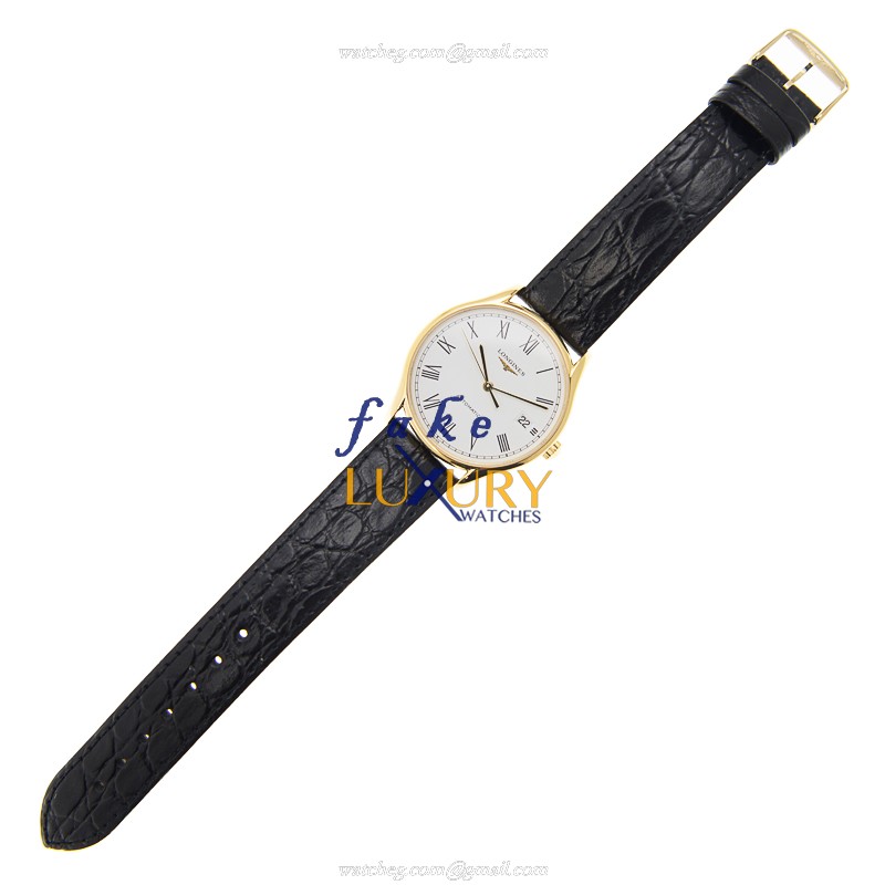 Longines L4.860.2.11.2 Lyre Replica Watch, Automatic, White Dial, Gold-Plated Steel Case, Black - Image 2