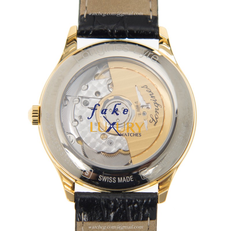 Longines L4.860.2.11.2 Lyre Replica Watch, Automatic, White Dial, Gold-Plated Steel Case, Black - Image 3