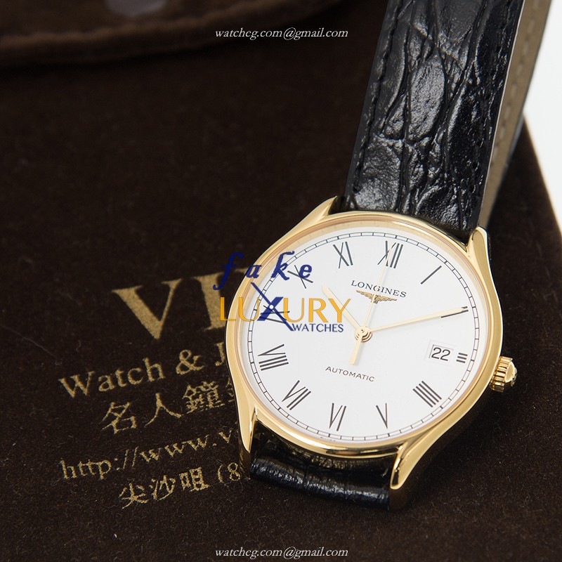 Longines L4.860.2.11.2 Lyre Replica Watch, Automatic, White Dial, Gold-Plated Steel Case, Black - Image 5