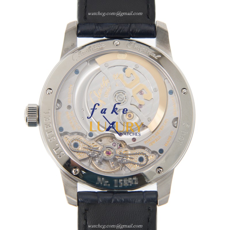 Glashutte 1-90-02-46-32-35 PANO Automatic Blue Dial Replica Watch, Steel Case, Alligator Strap - Image 3