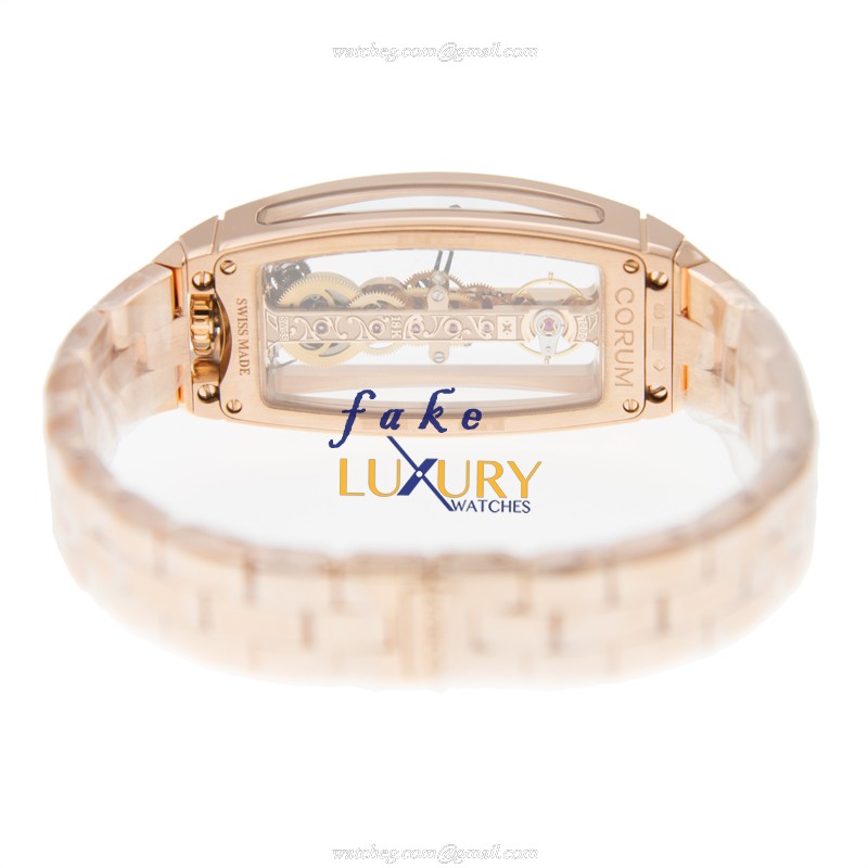 Corum 113.102.85-V880.0000 Bridge Replica Watch, Manual Wind, Rose Gold Case, Transparent Skull Dial - Image 4