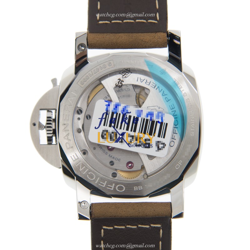 Panerai PAM01523 LUMINOR Automatic Stainless Steel Replica Watch - White Dial, Brown Cowhide Strap - Image 3
