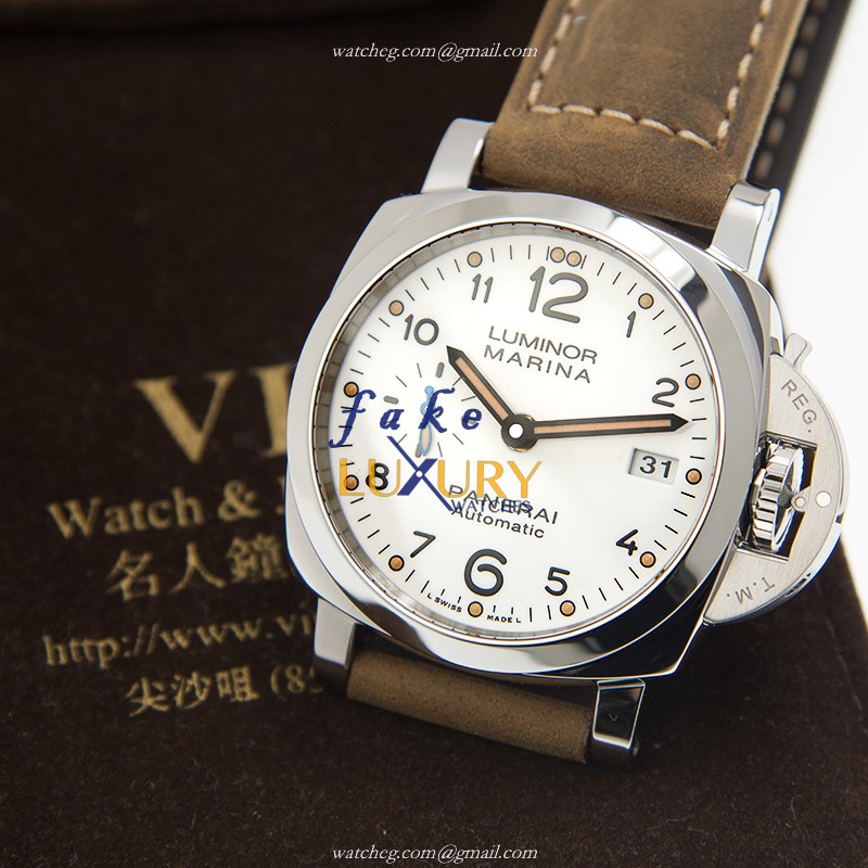 Panerai PAM01523 LUMINOR Automatic Stainless Steel Replica Watch - White Dial, Brown Cowhide Strap - Image 5