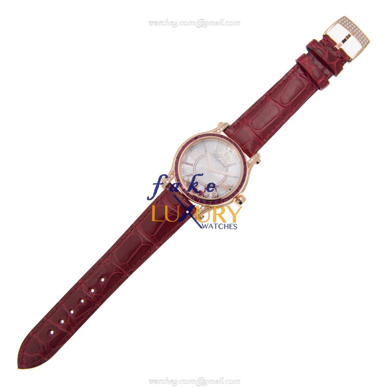Chopard 274891-5004 Replica Watch Automatic 18kt White Gold Ruby White Dial Red Alligator Strap - Image 2