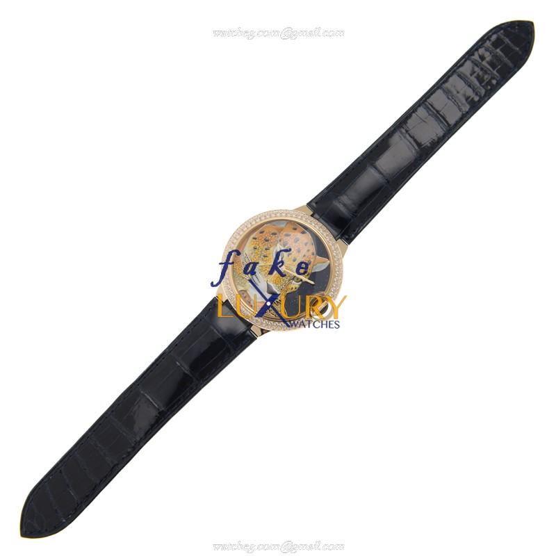 Cartier HPI01061 BALLON BLEU Auto 18kt Gold Diamond Replica Watch - Orange Dial Blue Alligator Strap - Image 2