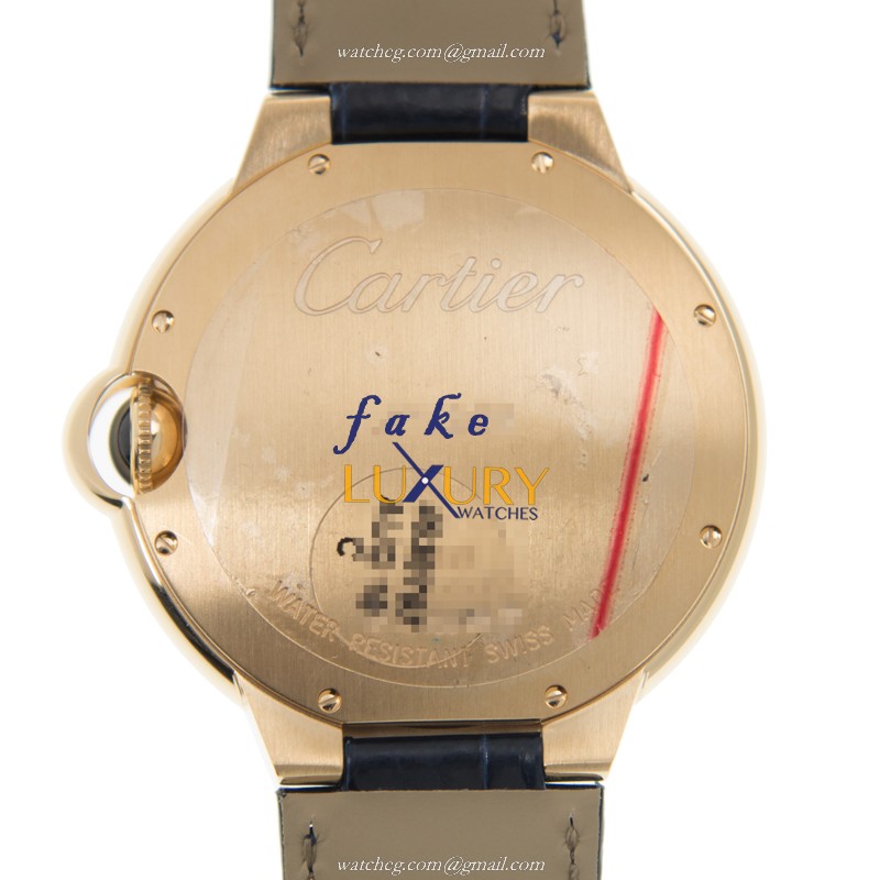 Cartier HPI01061 BALLON BLEU Auto 18kt Gold Diamond Replica Watch - Orange Dial Blue Alligator Strap - Image 3