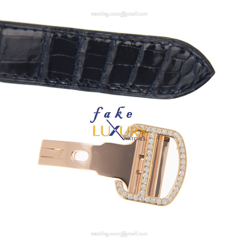 Cartier HPI01061 BALLON BLEU Auto 18kt Gold Diamond Replica Watch - Orange Dial Blue Alligator Strap - Image 4