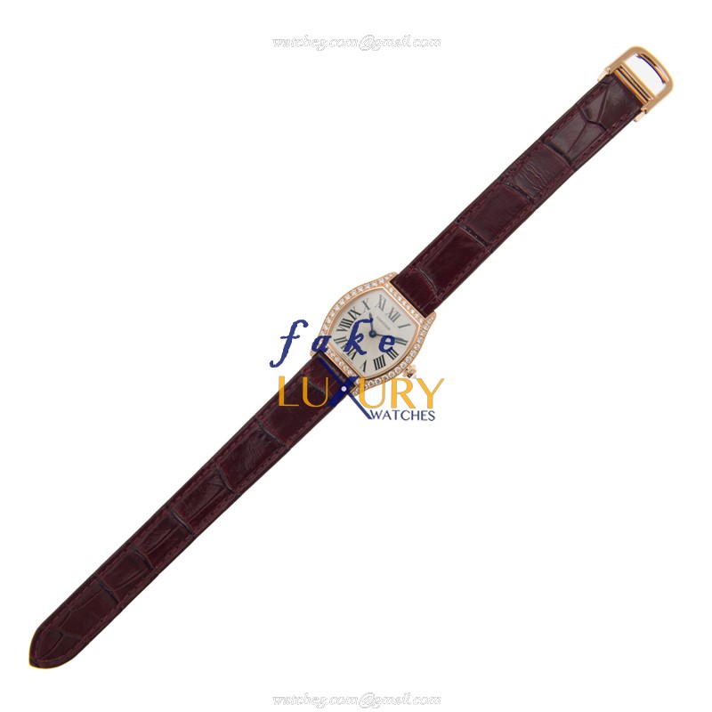 Cartier WA501006 Tortue Manual Wind 18kt Rose Gold & Diamonds - Replica Watch - Silver Dial, Purple - Image 2