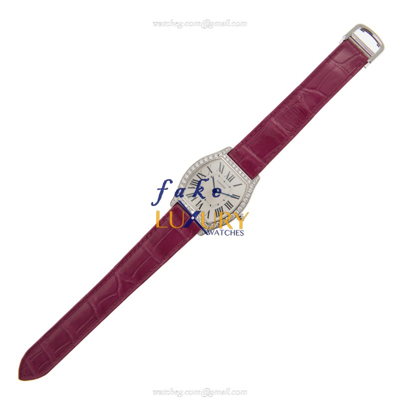 Cartier WA501009 TORTUE Manual Wind 18kt White Gold Diamond Replica Watch | 39mm Silver Dial Purple - Image 2