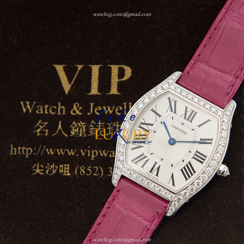 Cartier WA501009 TORTUE Manual Wind 18kt White Gold Diamond Replica Watch | 39mm Silver Dial Purple - Image 5