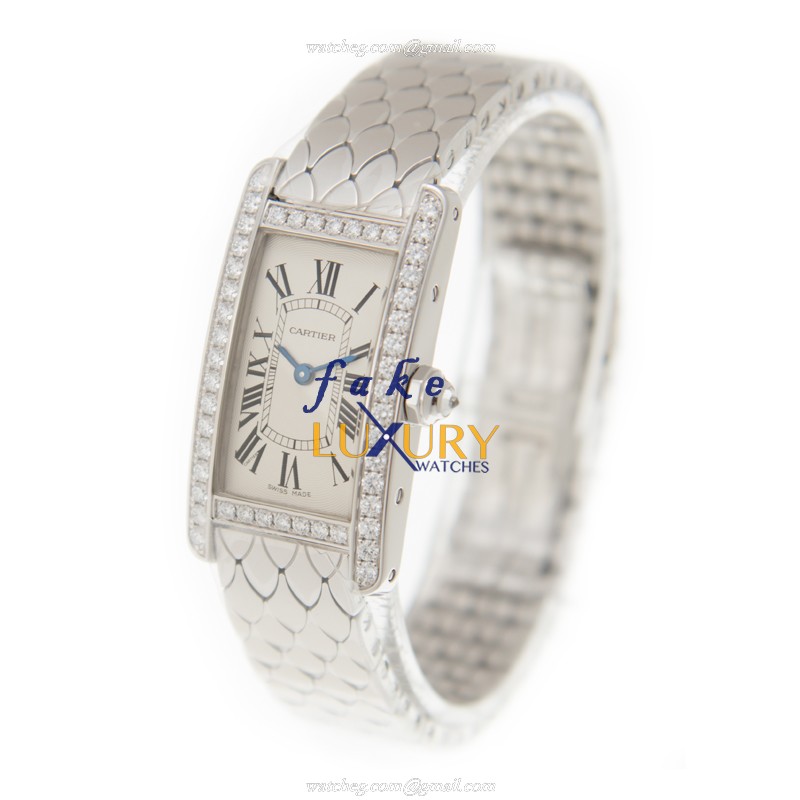 - CARTIER WB710009 - TANK Quartz 18kt White Gold Diamond Replica Watch - Image 3