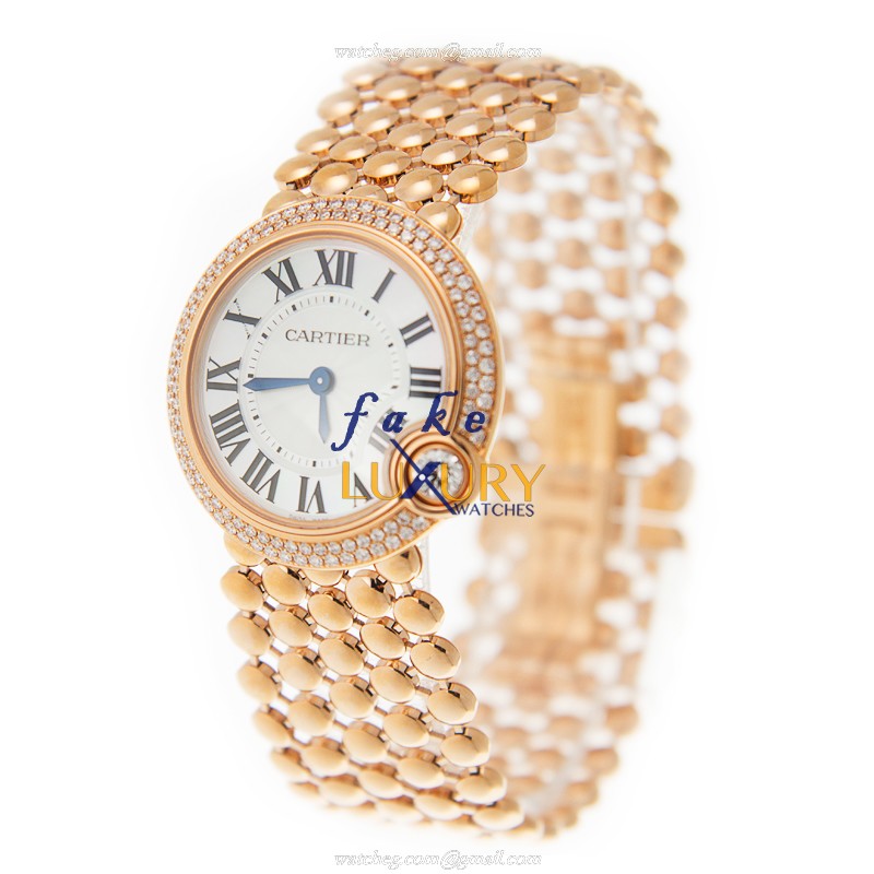 Cartier WE902071 Ballon Bleu Replica Watch, 18kt Rose Gold & Diamond Case, White Mother of Pearl - Image 3