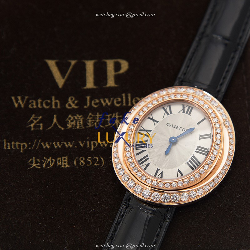 Cartier WJHY0006 Hypnose Quartz Rose Gold Diamond Bezel Alligator Black Replica Watch - Image 5