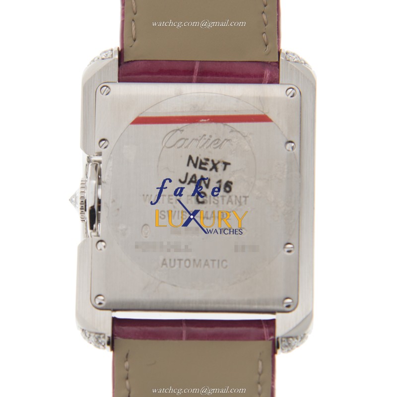 Cartier WT100018 TANK - Replica Watch - Automatic - Stainless Steel & Diamonds - Purple Alligator - Image 3