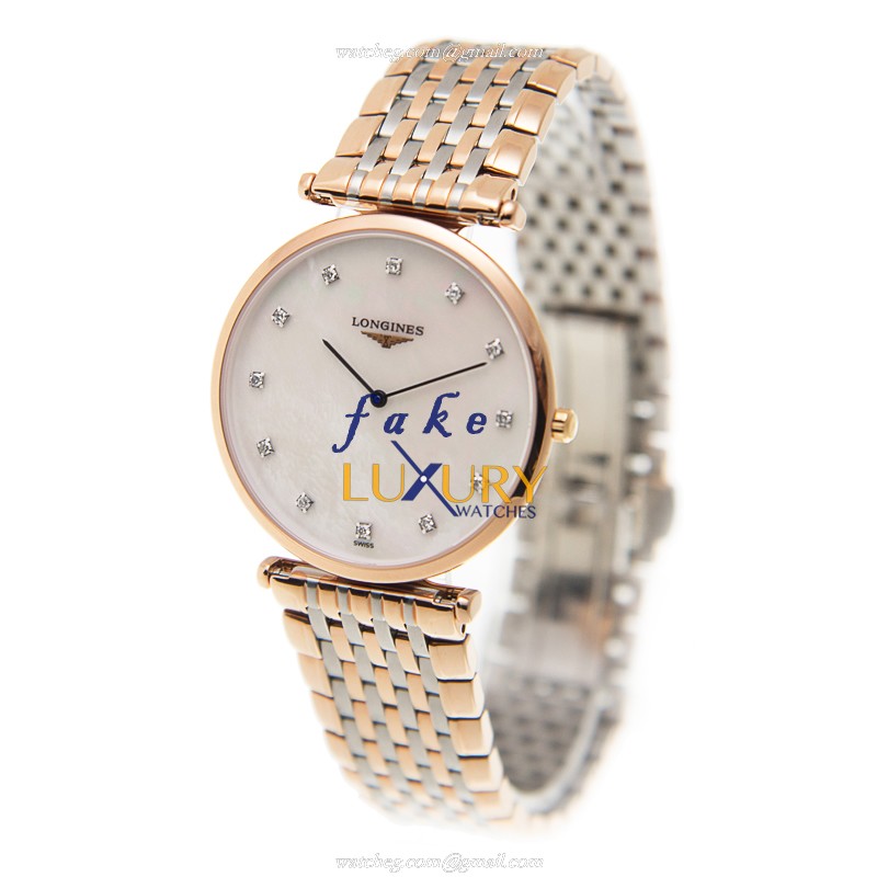 Longines La Grande L4.709.1.97.7 Quartz 33mm 18kt Rose Gold Steel White Mother of Pearl Dial - Image 3