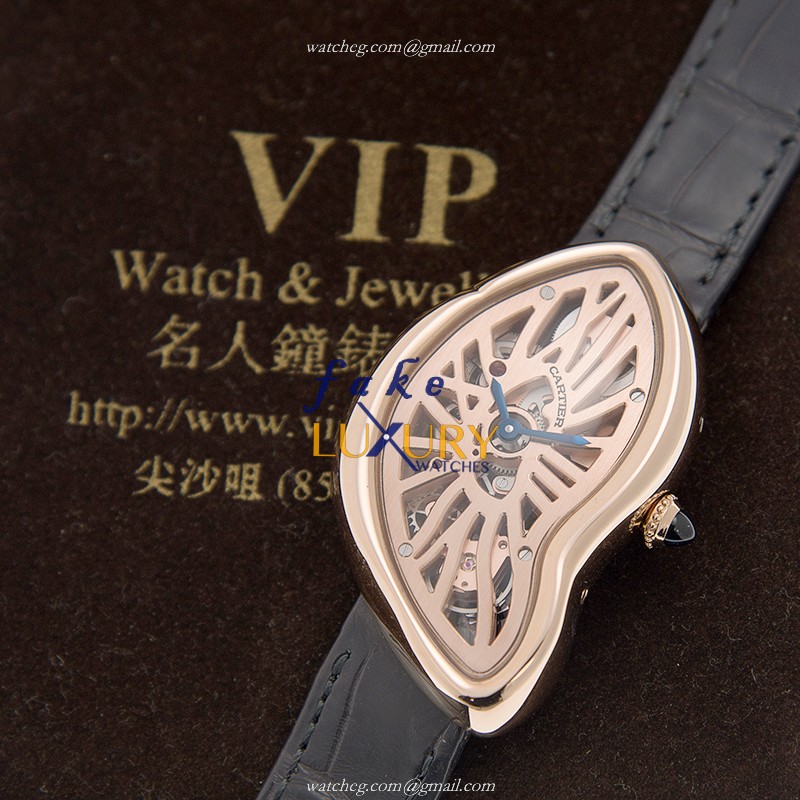 Cartier WHCH0006 CRASH Automatic 18kt Rose Gold Replica Watch, Swiss Movement, Black Alligator Strap - Image 4