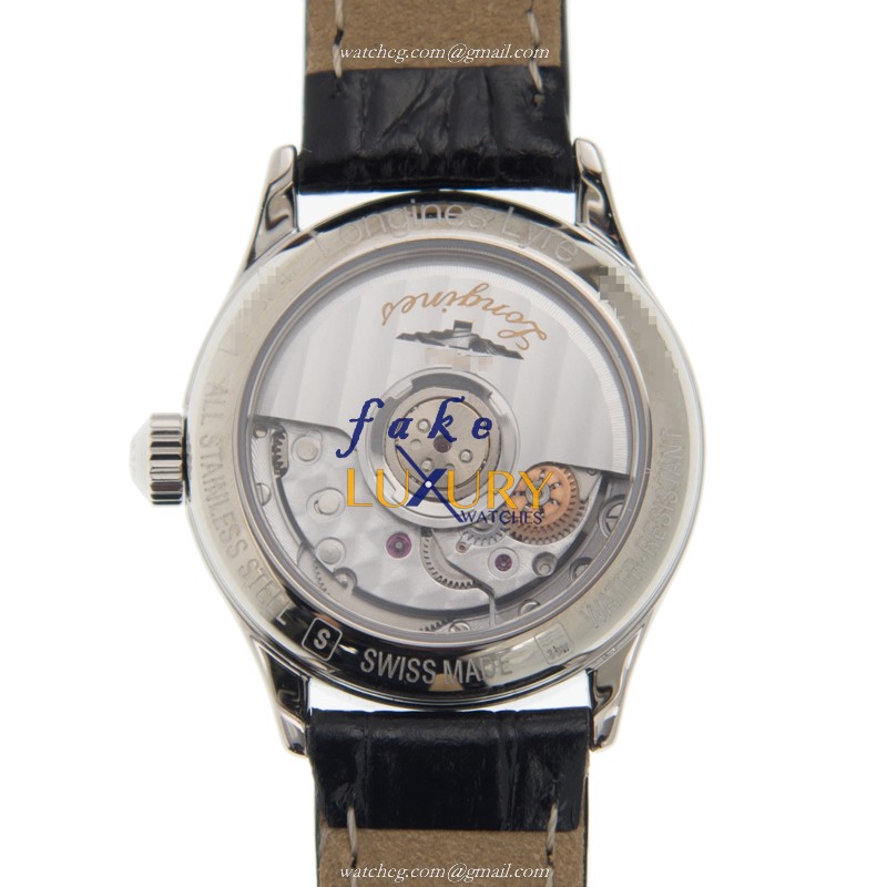 Longines L4.360.4.12.2 Replica Watch, White Dial, Steel Case, Black Alligator Strap, Automatic - Image 3