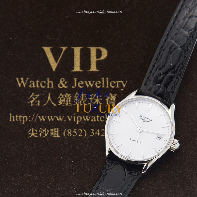 Longines L4.360.4.12.2 Replica Watch, White Dial, Steel Case, Black Alligator Strap, Automatic - Image 5
