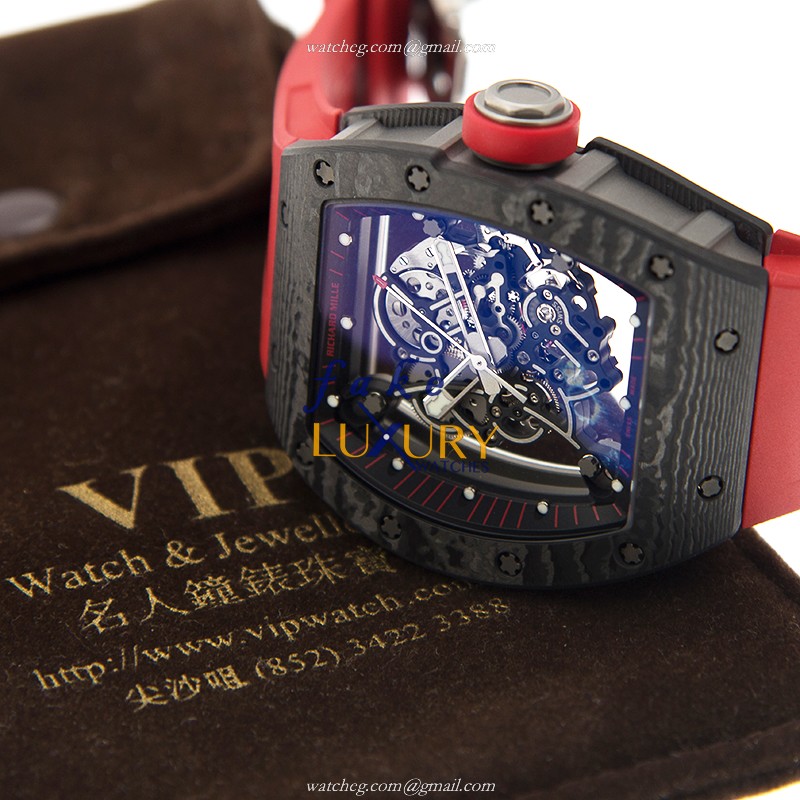 RM55-DARK-NTPT - Richard Mille Replica Watch Automatic Ceramic Transparent Skull Red Rubber - Image 5
