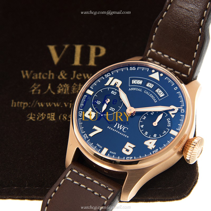 IWC IW502701 Pilots Automatic 18kt Rose Gold Blue Dial Brown Strap Replica Watch - Image 5