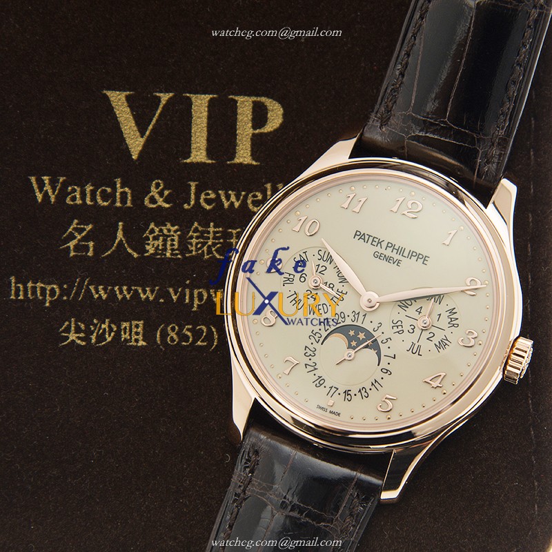 Patek Philippe 5327R-001 Grand Complications Replica Watch, 39mm 18kt Rose Gold, Beige Dial, Black - Image 5