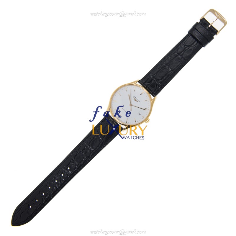 Longines L4.860.2.12.2 Automatic Gold-Plated Stainless Steel Replica Watch - White Dial & Alligator - Image 2