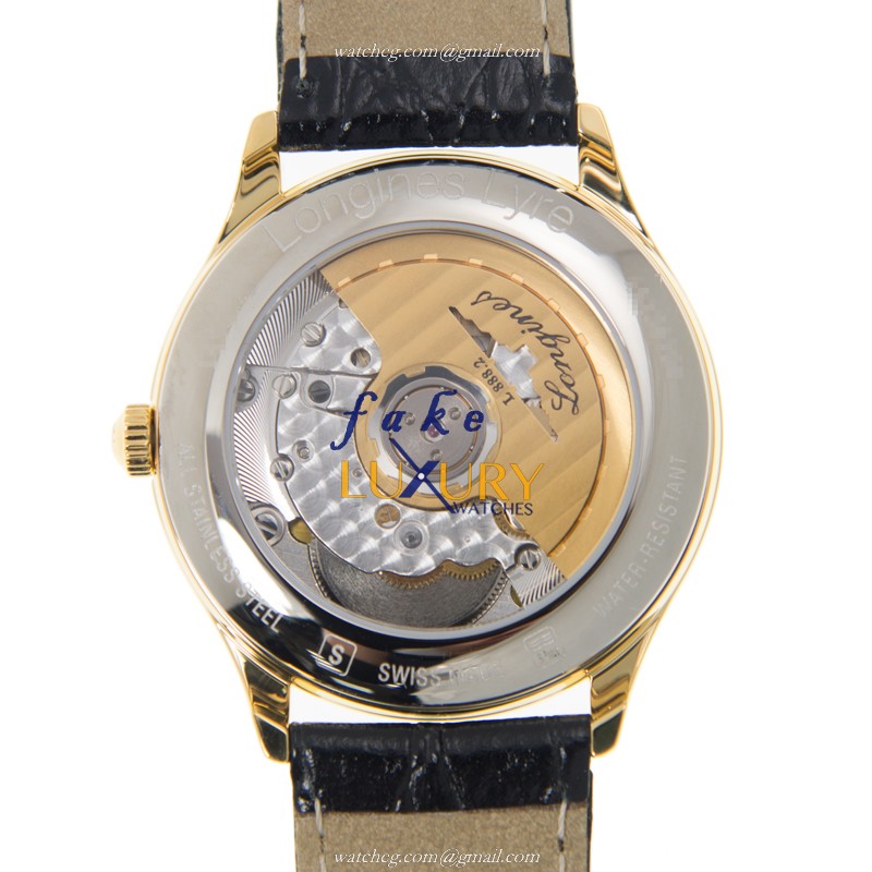 Longines L4.860.2.12.2 Automatic Gold-Plated Stainless Steel Replica Watch - White Dial & Alligator - Image 3