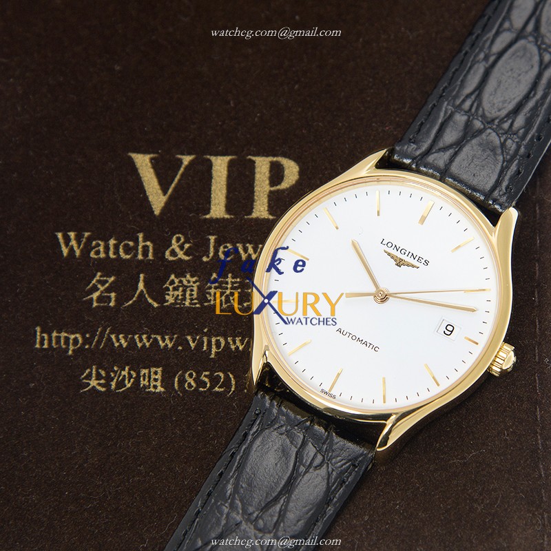 Longines L4.860.2.12.2 Automatic Gold-Plated Stainless Steel Replica Watch - White Dial & Alligator - Image 5