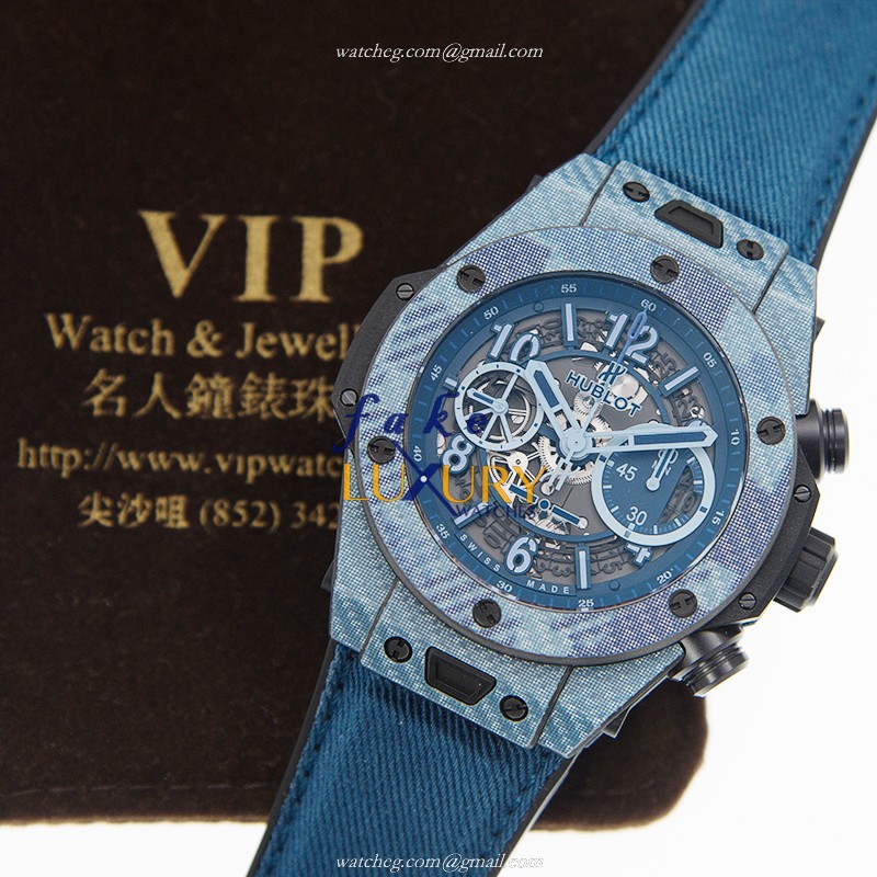 Hublot 411.YL.5190.NR.ITI16 Carbon Fiber Automatic Replica Watch - Dark Grey Dial, Blue Jeans Strap - Image 5