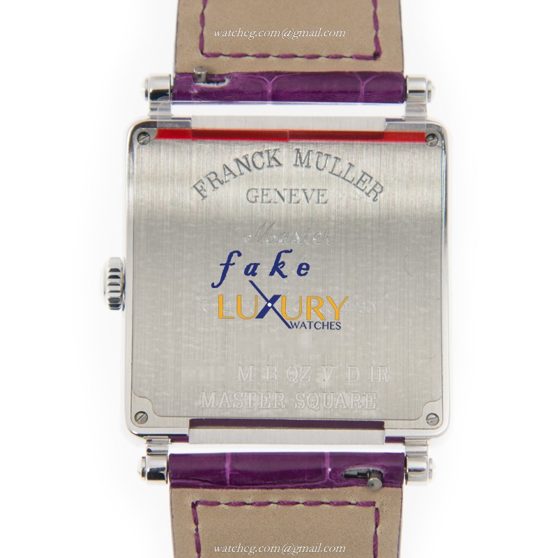 Franck Muller Master Square 6002 M B QZ V D 1R AC Quartz Silver Dial Purple Strap Replica Watch - Image 3