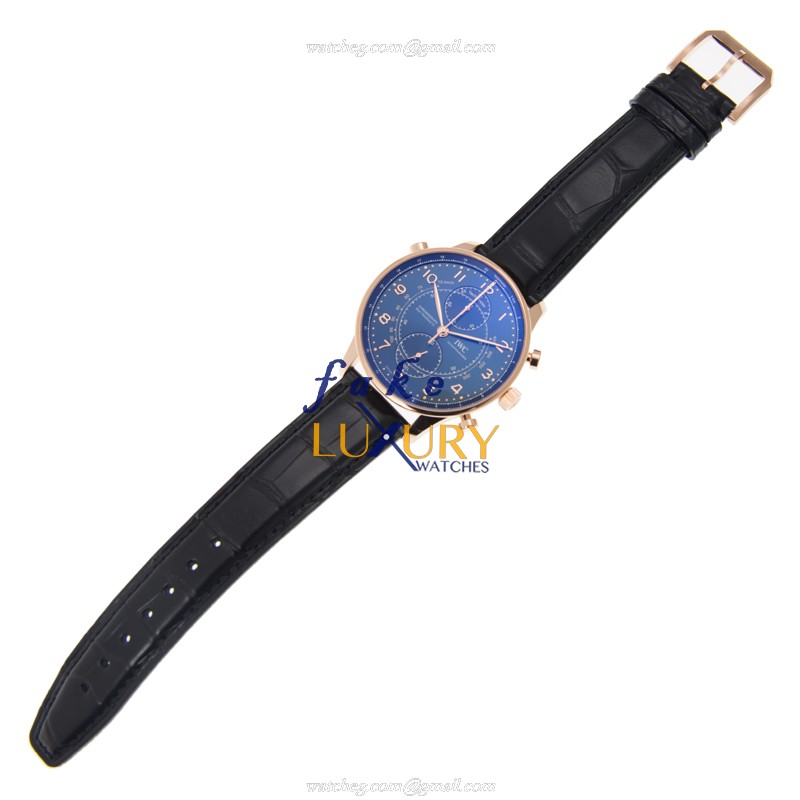 IWC Portuguese IW371215 Automatic 18kt Rose Gold Blue Dial Alligator Strap Replica Watch - Image 2