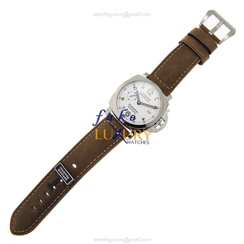 Panerai Luminor PAM01499 Automatic White Dial Brown Cowhide Strap Replica Watch - Image 2
