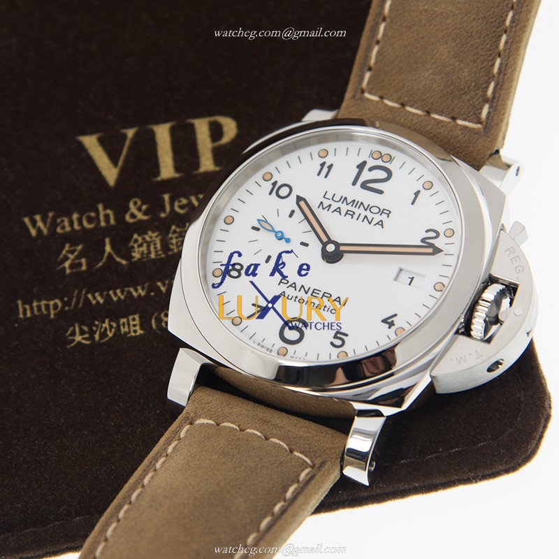Panerai Luminor PAM01499 Automatic White Dial Brown Cowhide Strap Replica Watch - Image 5