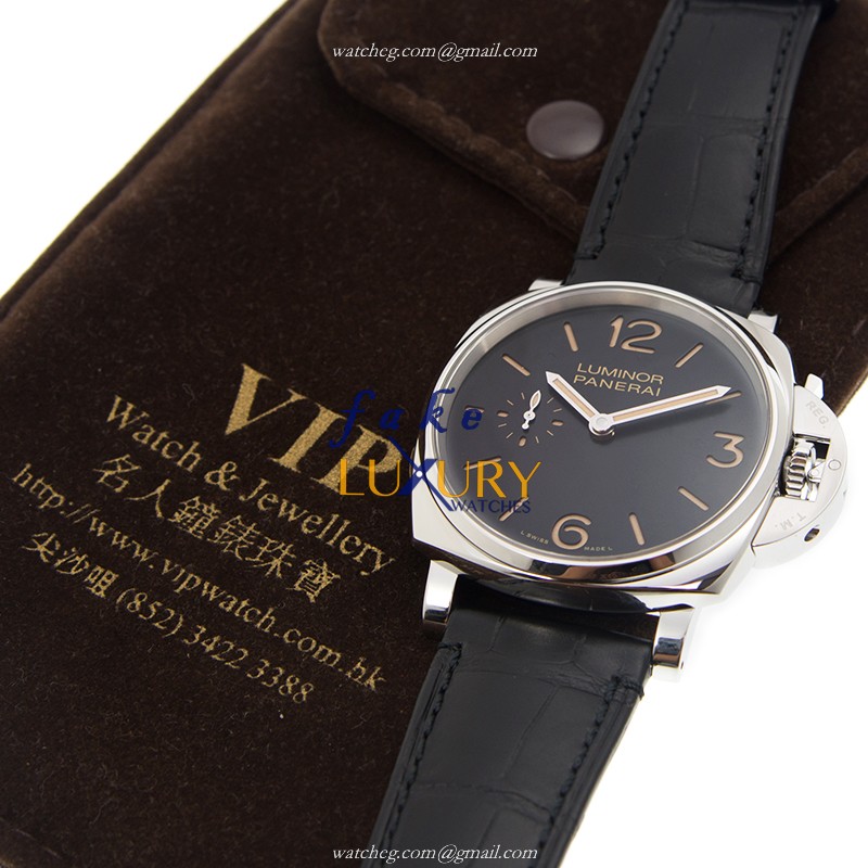 Panerai PAM00676 Luminor Replica Watch, Manual Wind, Black Dial, 42mm Steel Case, Alligator Strap - Image 4