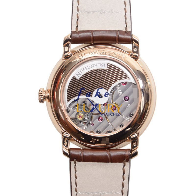 Blancpain 6639-3642-55B Replica Watch, Automatic, White Dial, 18kt Rose Gold Case, Alligator Strap - Image 3