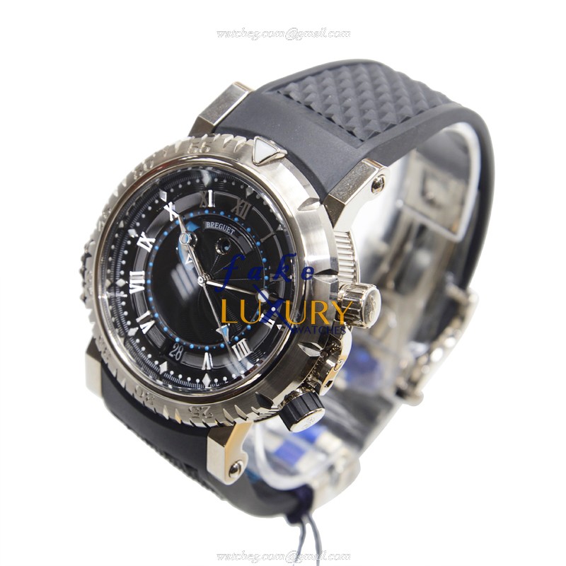 Breguet 5847BB/92/5ZV MARINE Automatic Replica Watch, Black Dial, 18kt White Gold Case, Rubber Strap - Image 3