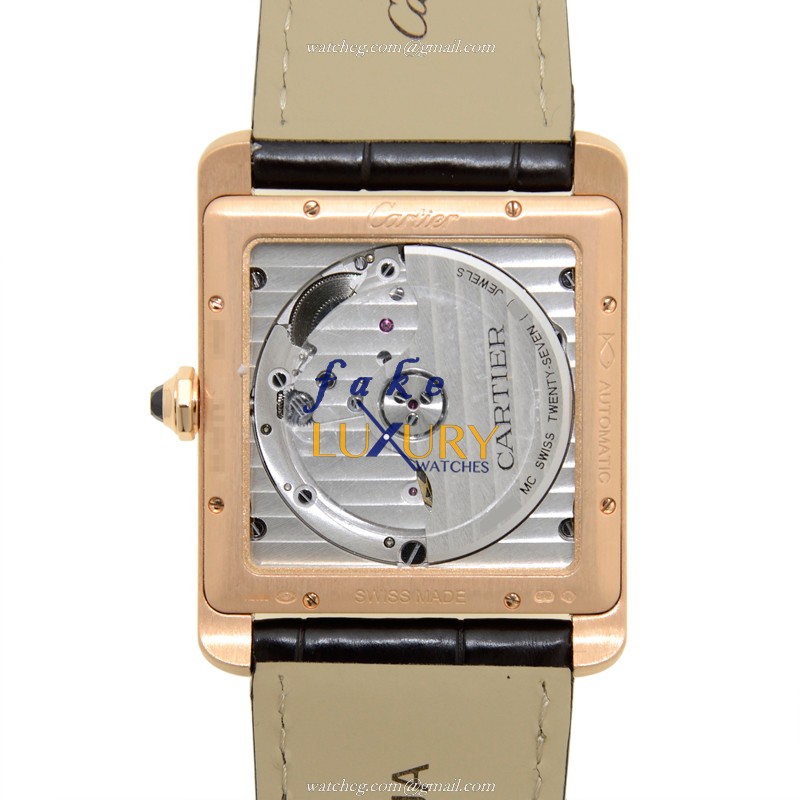 Cartier W5330001 TANK Automatic Replica Watch 18kt Rose Gold Silvery Dial Alligator Strap - Image 3