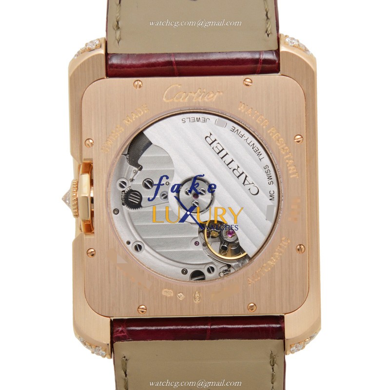 Cartier WT100021 TANK Replica Watch, Automatic Movement, 18kt Rose Gold Case with Diamonds, Silvery - Image 3