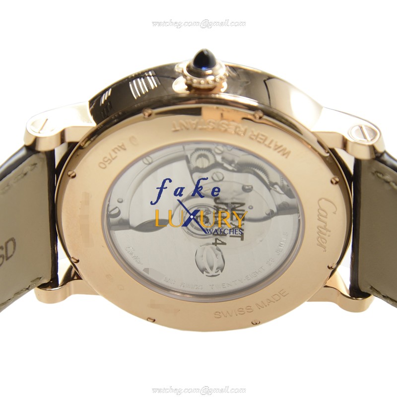Cartier W1556220 ROTONDE DE CARTIER Auto 18kt YG Replica Watch - White Dial, Brown Alligator Strap - Image 4