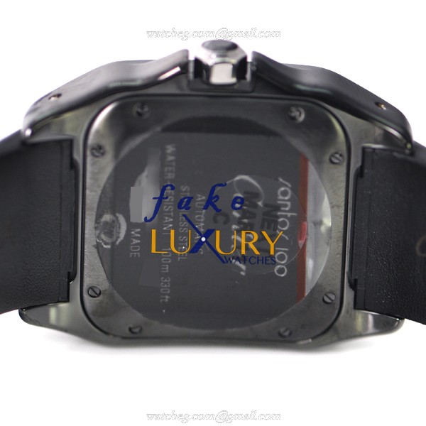 Cartier W2020008 Santos Automatic Stainless Steel Watch Replica, Swiss Movement, Black Dial & Silk - Image 4