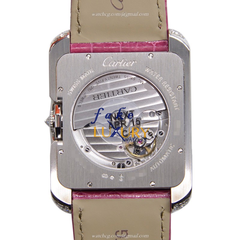 Cartier WT100023 TANK Automatic 18kt White Gold & Diamond | Automatic | White & Pink Alligator - Image 3