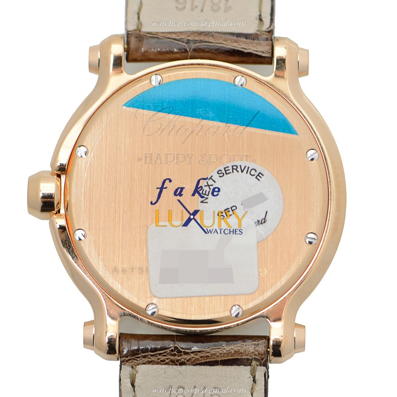 Chopard 277473-5001 Quartz 18kt Rose Gold & Diamond Replica Watch, Happy Sport, White Dial, Brown - Image 3