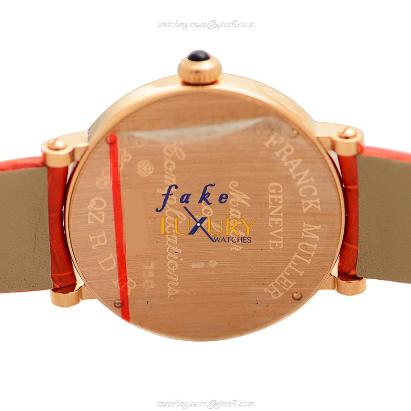 Franck Muller 8035 QZ R D 1R 5N Replica Watch White Dial Orange Alligator Strap Rose Gold - Image 3
