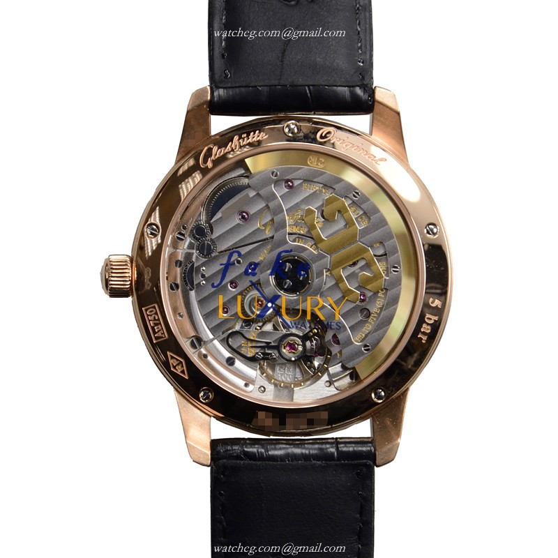 Glashutte Senator Panorama Date 100-03-32-45-04 Replica Watch, Rose Gold Case, Silver Dial, Black - Image 3