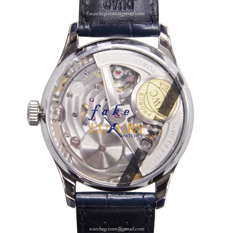 IWC Portuguese IW500107 Replica Watch, Silver Dial, Steel Case, Blue Alligator Strap, Automatic - Image 3