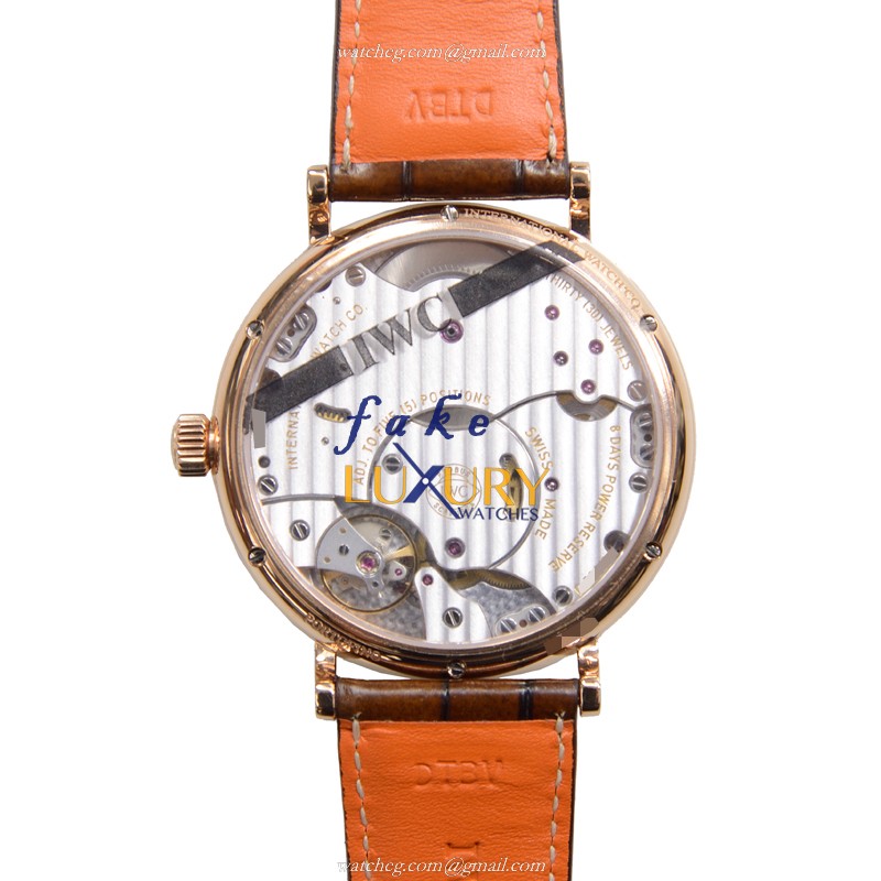 IWC IW510107 Portofino Replica Watch Manual Wind 18kt Rose Gold Silvery White Dial Dark Brown - Image 3