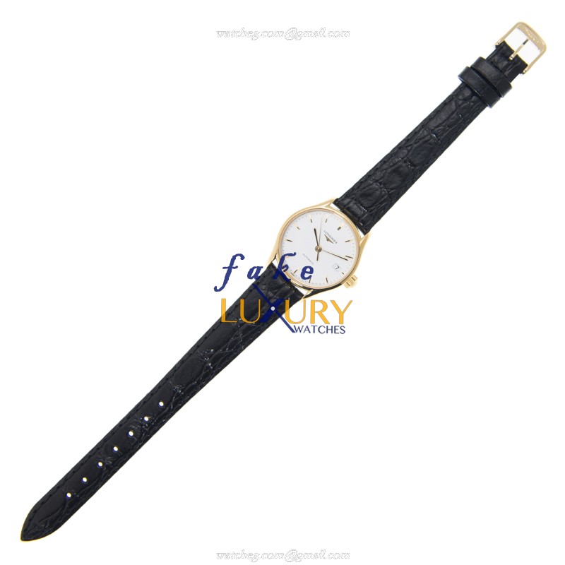Longines L4.360.2.12.2 Lyre Replica Watch, Automatic, White Dial, Gold-Plated Steel Case, Alligator - Image 2